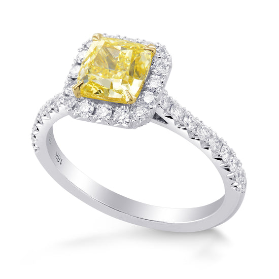 Fancy Yellow Cushion, Halo Diamond Ring