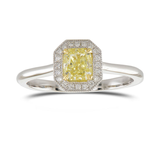 Fancy Yellow Radiant Halo Diamond Ring