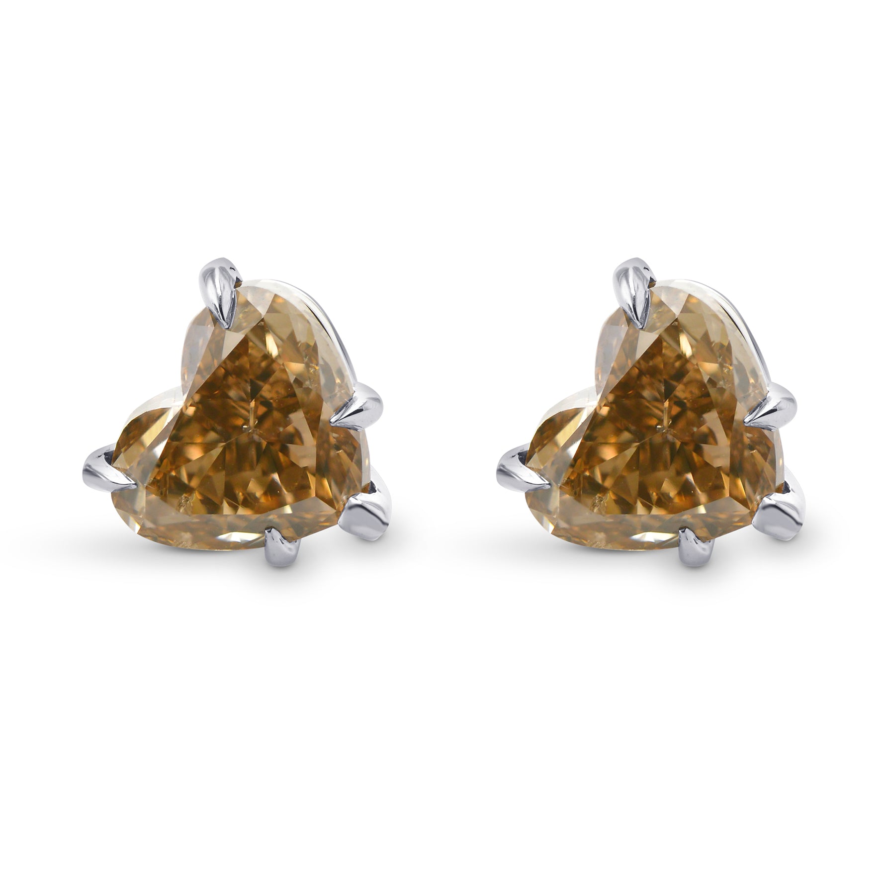 Fancy Yellowish Brown Heart Stud Earrings