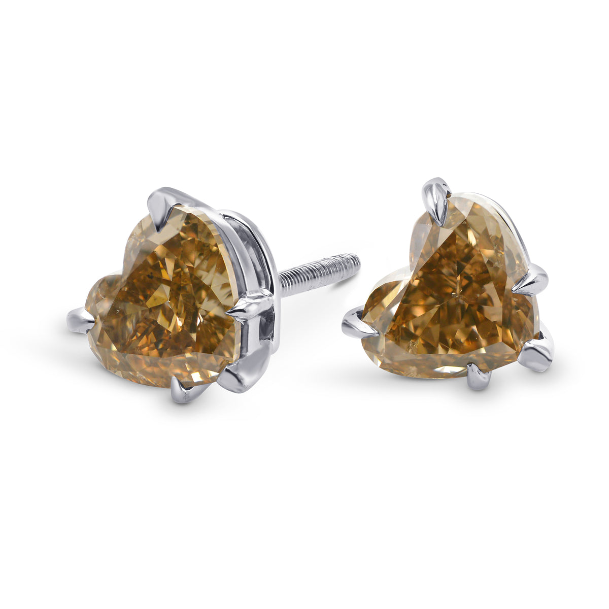Fancy Yellowish Brown Heart Stud Earrings