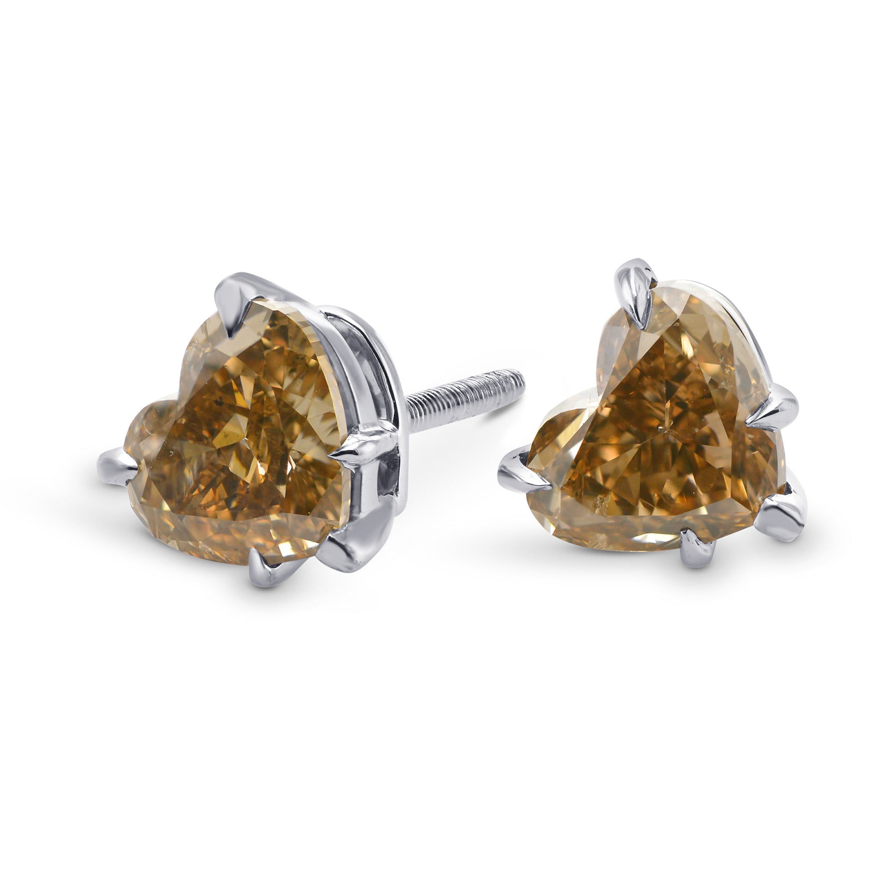 Fancy Yellowish Brown Heart Stud Earrings