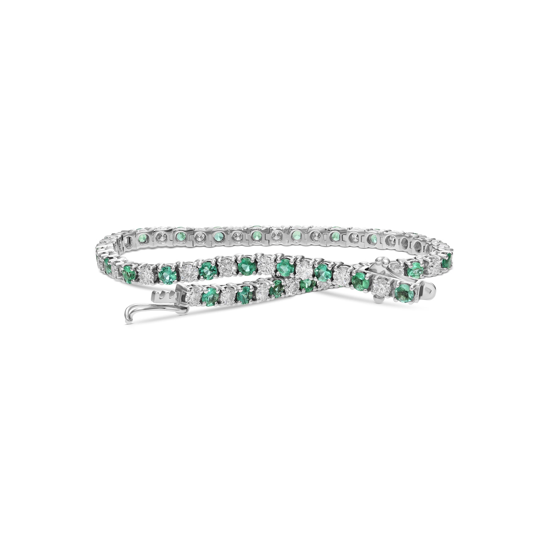 Green Emeralds and Diamonds Tennis Bracelet - 2