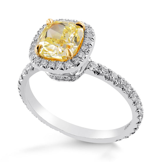 Fancy Yellow Cushion Diamond Halo Ring