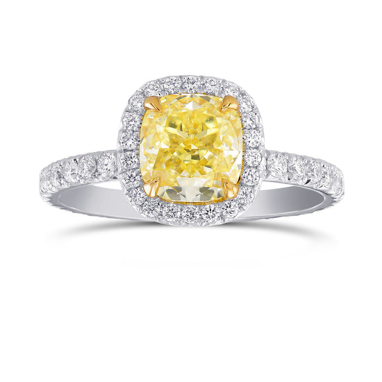 Fancy Yellow Cushion Diamond Halo Ring