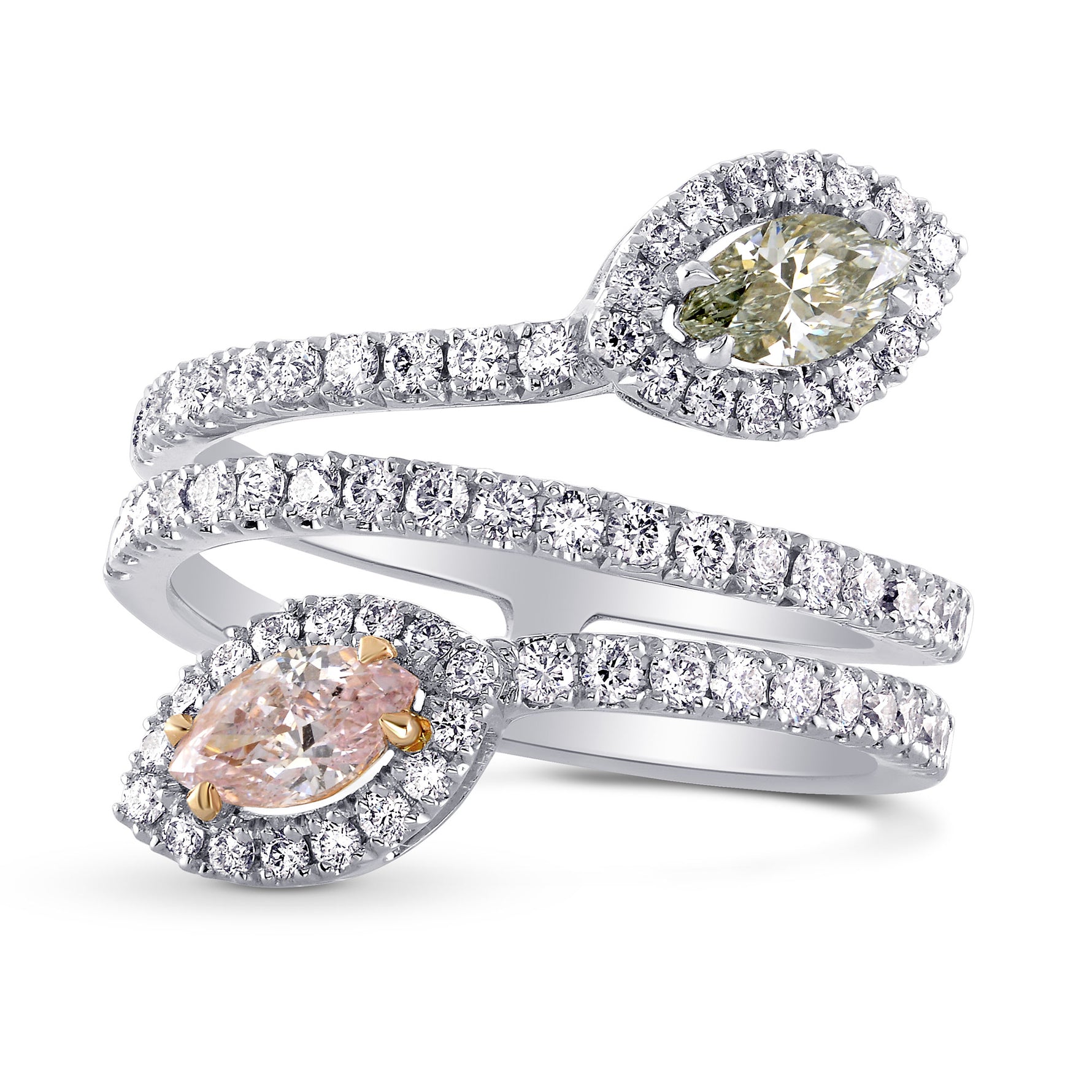 Two Stone Cross-over Halo Ring Setting