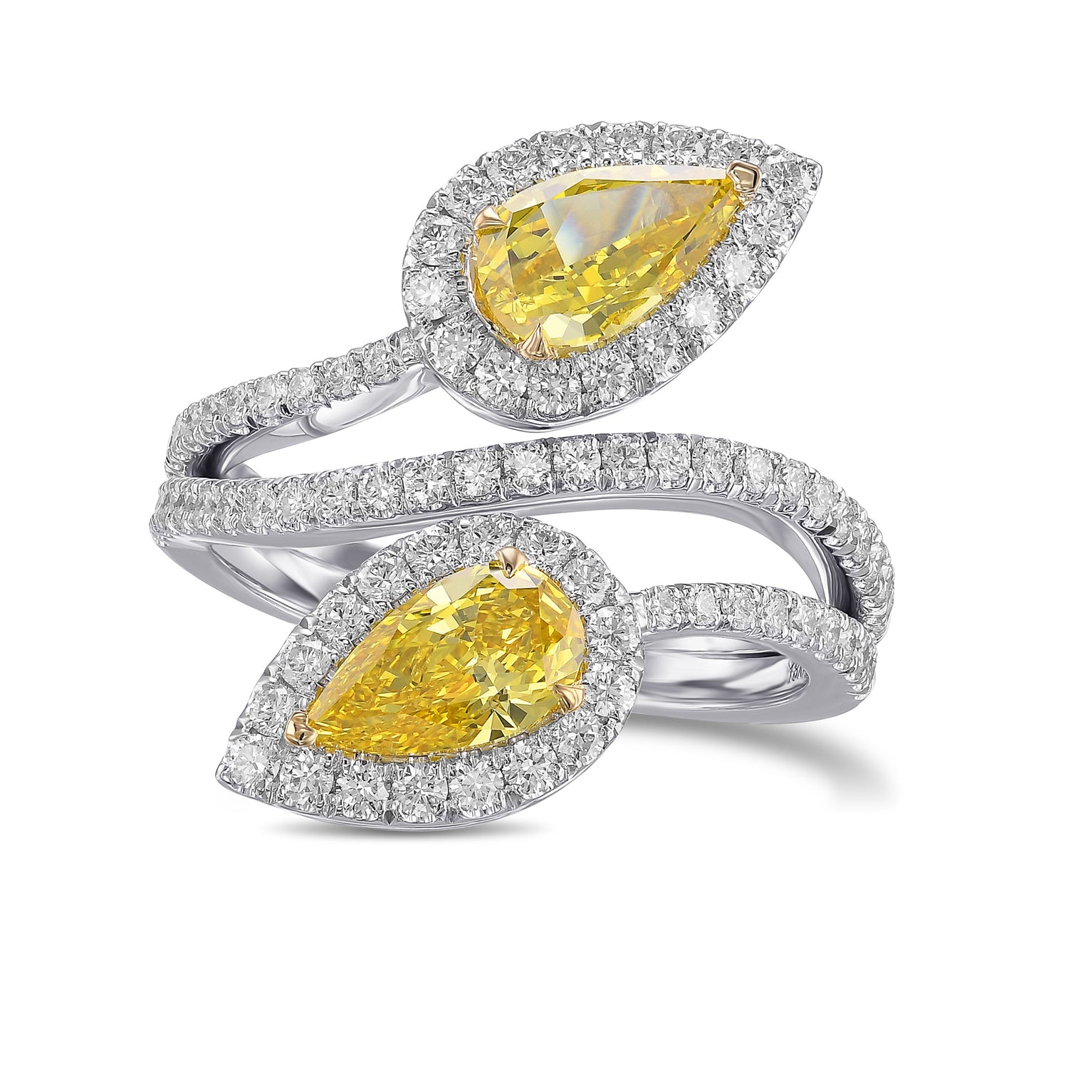 Two Stone Cross-over Halo Ring Setting