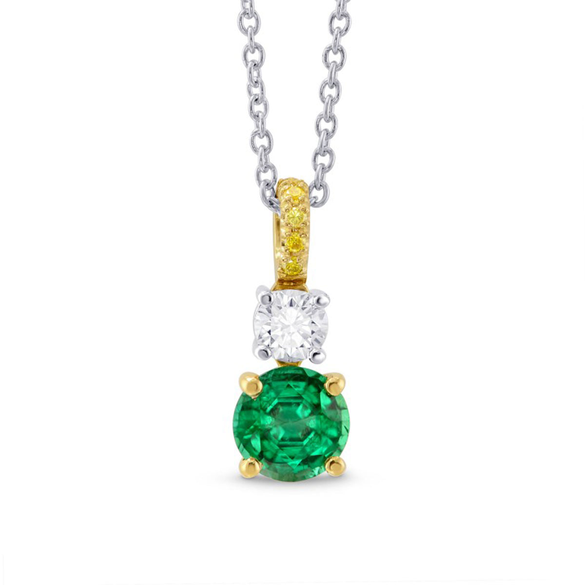  Green Emerald, Yellow and White Diamond Pendant