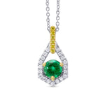 Round Green Emerald, Yellow and White Diamond Pendant