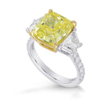 Fancy Yellow Cushion, Trapezoid and Pave Diamond Side-stone Ring 