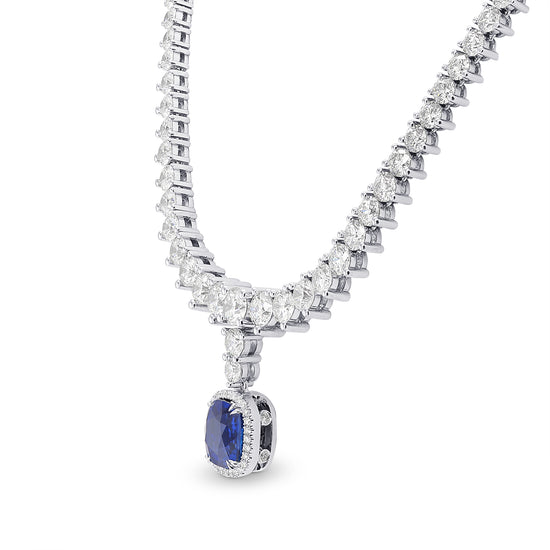 Extraordinary Round Diamond Necklace & Detachable Sapphire Halo Pendant