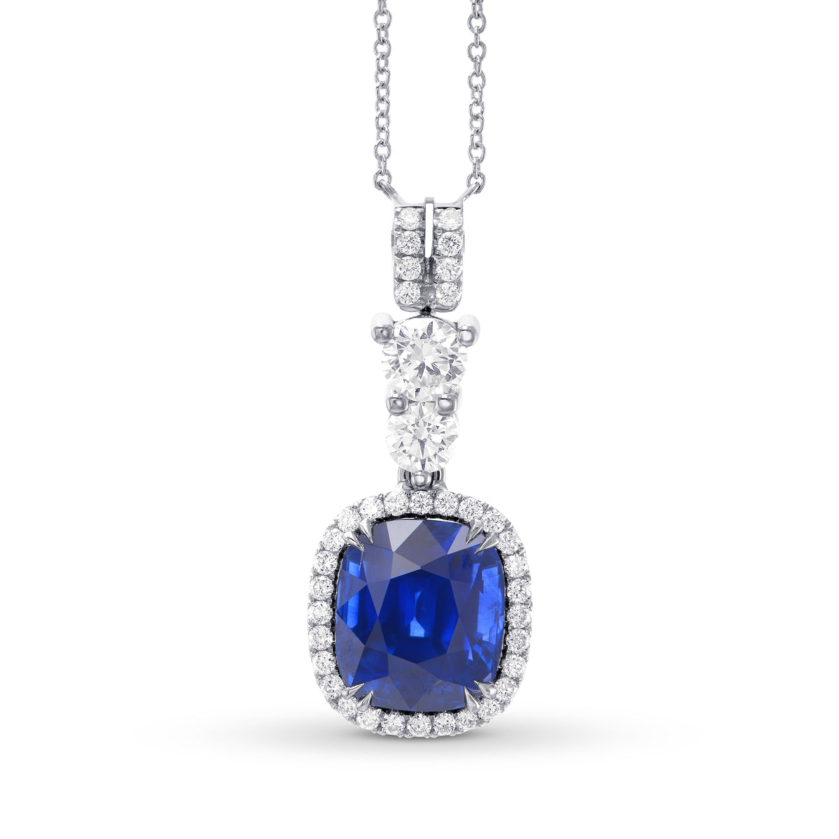 Extraordinary Round Diamond Necklace & Detachable Sapphire Halo Pendant