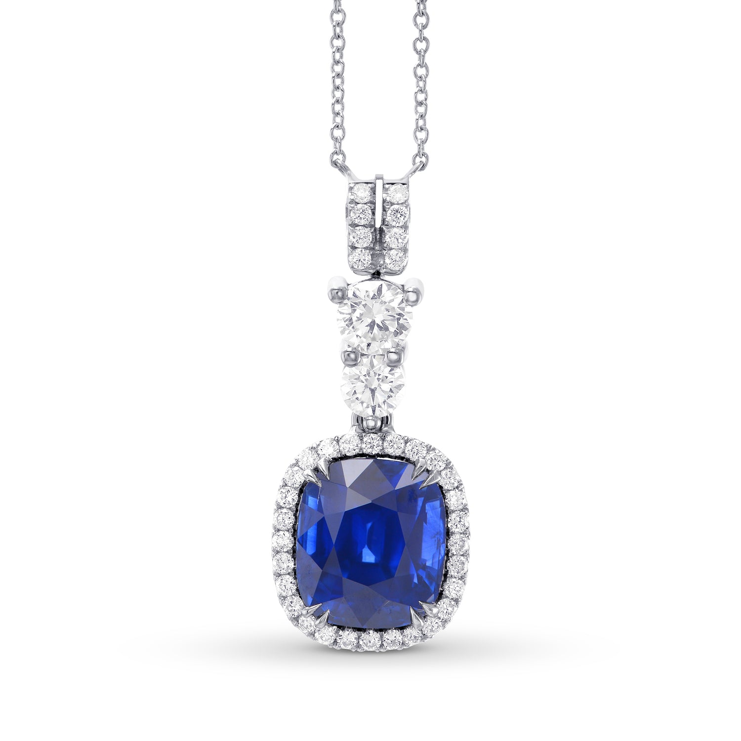 Extraordinary Round Diamond Necklace & Detachable Sapphire Halo Pendant