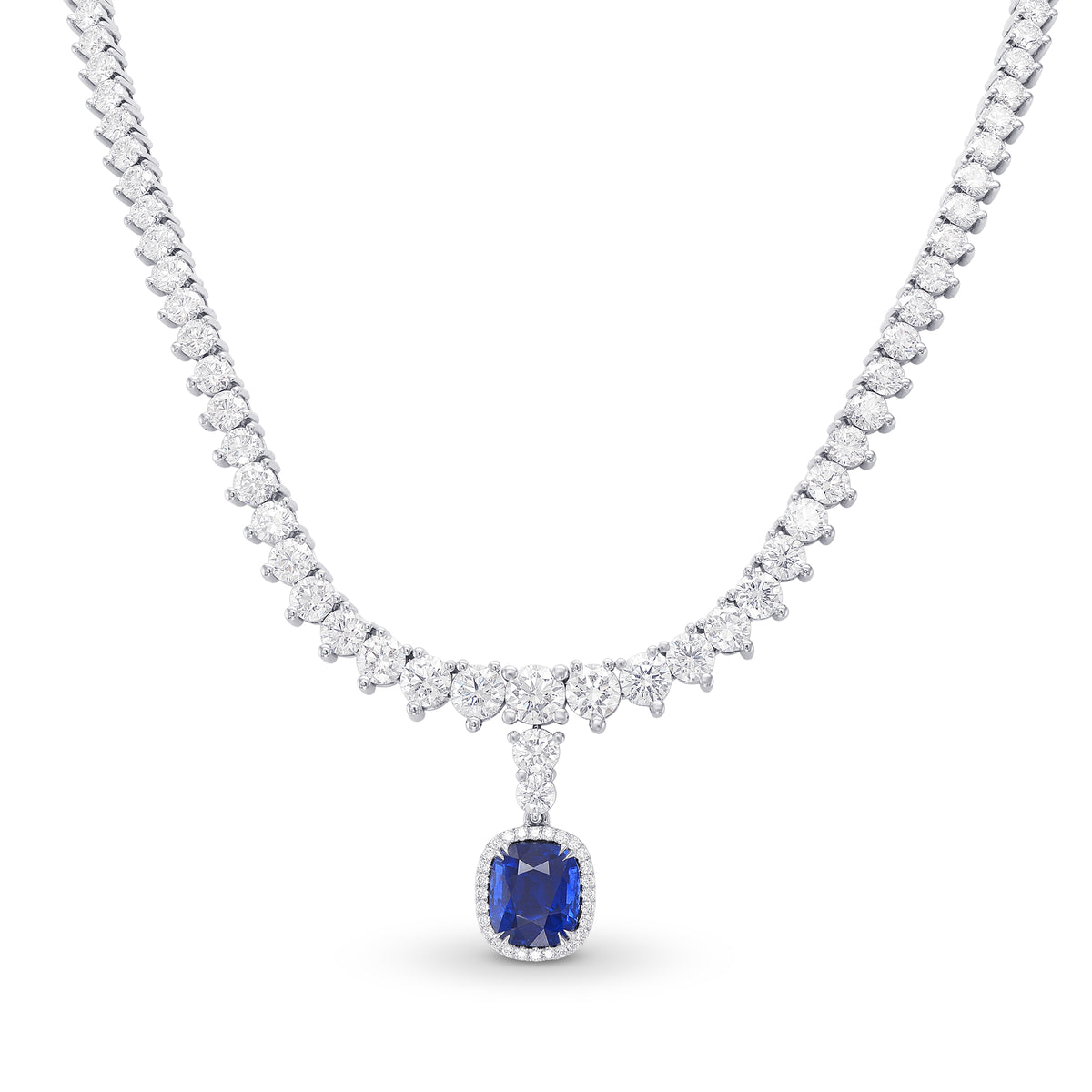 Extraordinary Round Diamond Necklace & Detachable Sapphire Halo Pendant