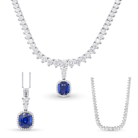 Extraordinary Round Diamond Necklace & Detachable Sapphire Halo Pendant