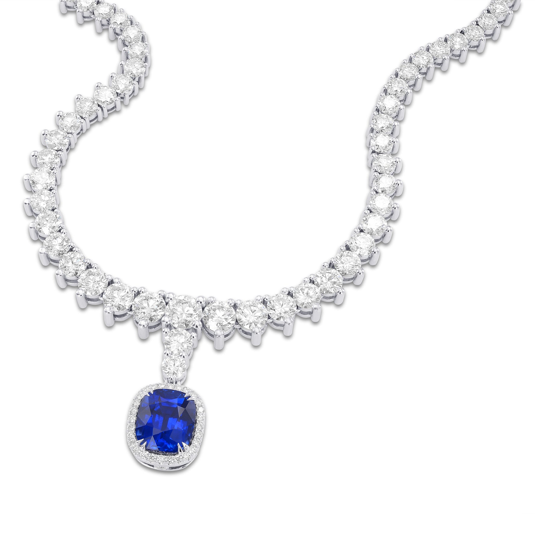 Extraordinary Round Diamond Necklace & Detachable Sapphire Halo Pendant