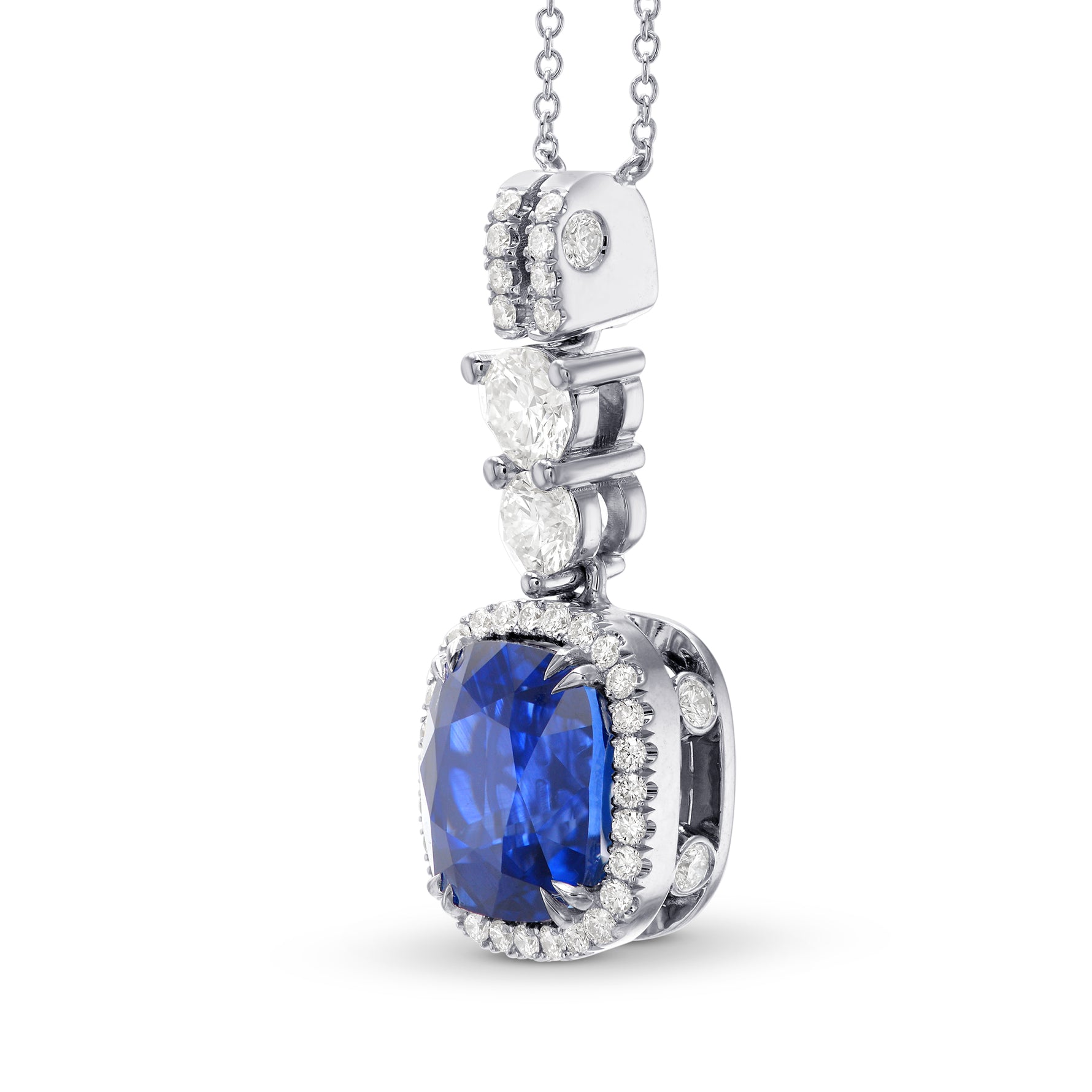 Extraordinary Round Diamond Necklace & Detachable Sapphire Halo Pendant