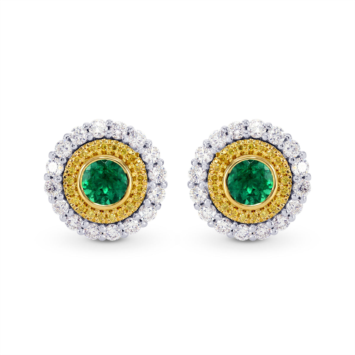 Fancy Intense Yellow & White Diamond Halo Earrings - 3