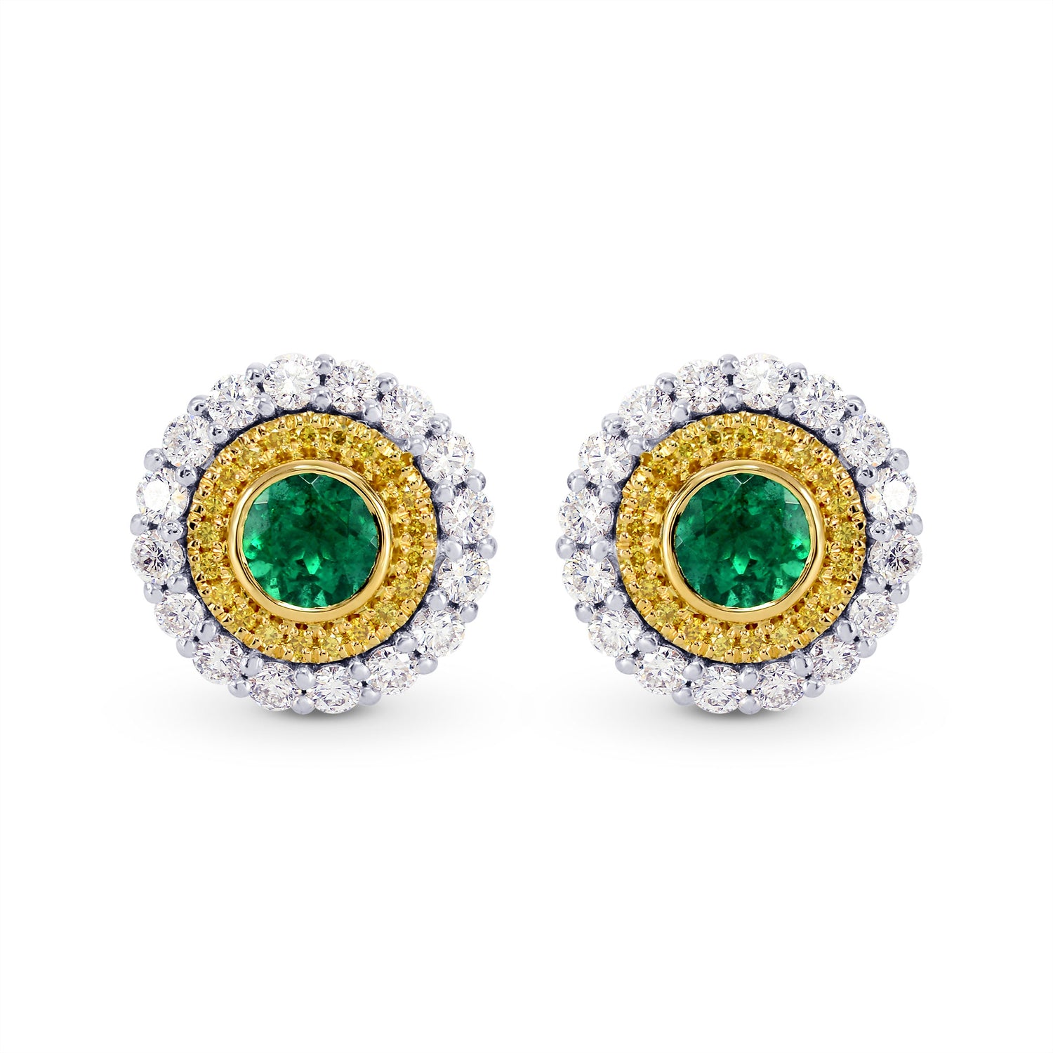 Fancy Intense Yellow & White Diamond Halo Earrings - 3