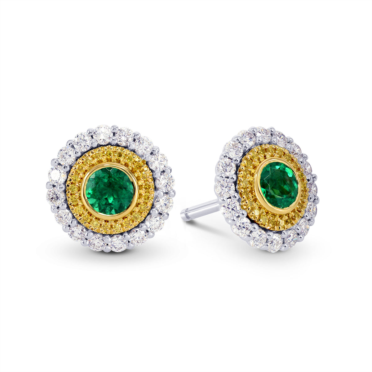 Fancy Intense Yellow & White Diamond Halo Earrings - 4