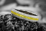 Fancy Intense Yellow and White Pave Diamond Milgrain Band Ring