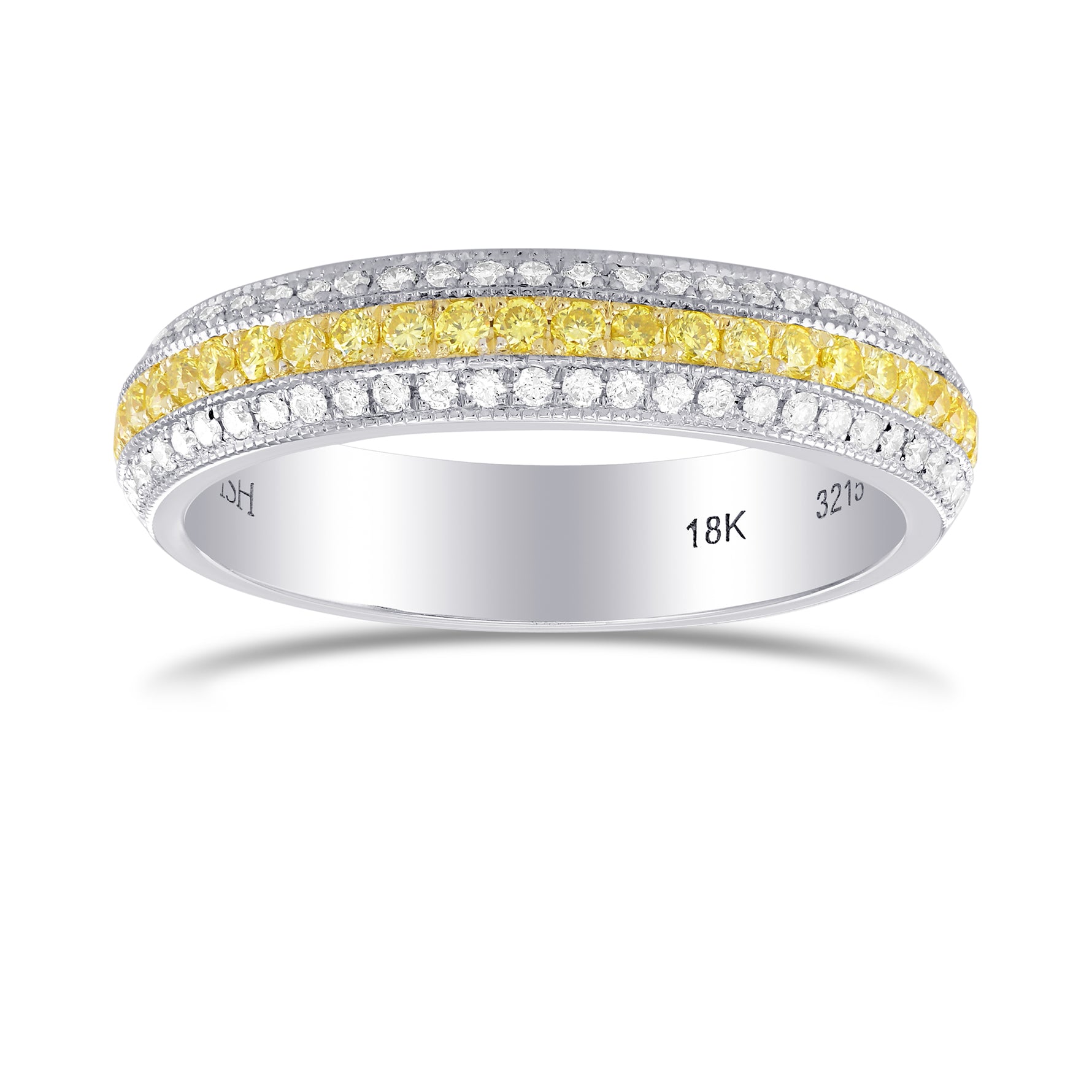 Fancy Intense Yellow and White Pave Diamond Milgrain Band Ring