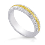 Fancy Intense Yellow and White Pave Diamond Milgrain Band Ring