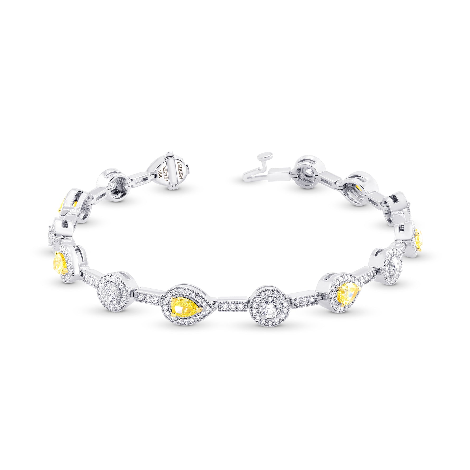 Fancy Yellow and White Diamond Halo Milgrain Bracelet 