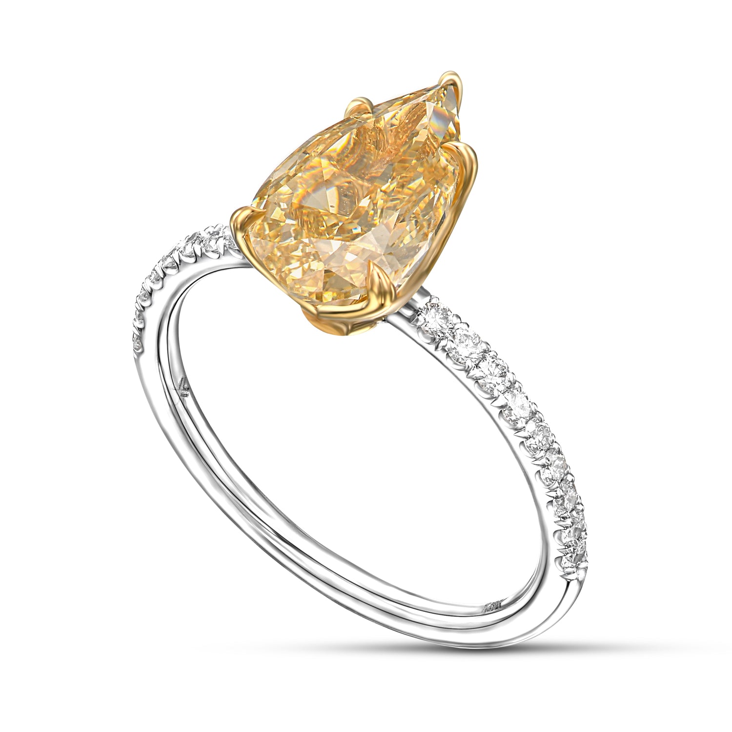 Fancy Brownish Yellow Pear Diamond Engagement & Wedding Ring Set GIA - 4