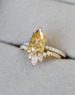 Fancy Brownish Yellow Pear Diamond Engagement & Wedding Ring Set GIA - 8