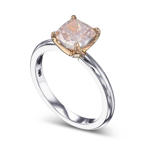 Fancy Brownish Pink Cushion Solitaire Diamond Ring GIA - 3