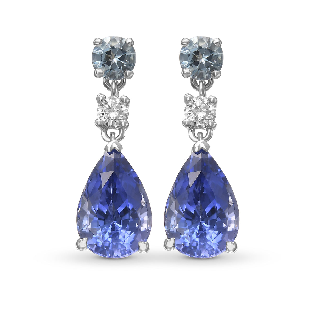 Pear Sapphire, Aquamarine & Diamond Drop Earrings 