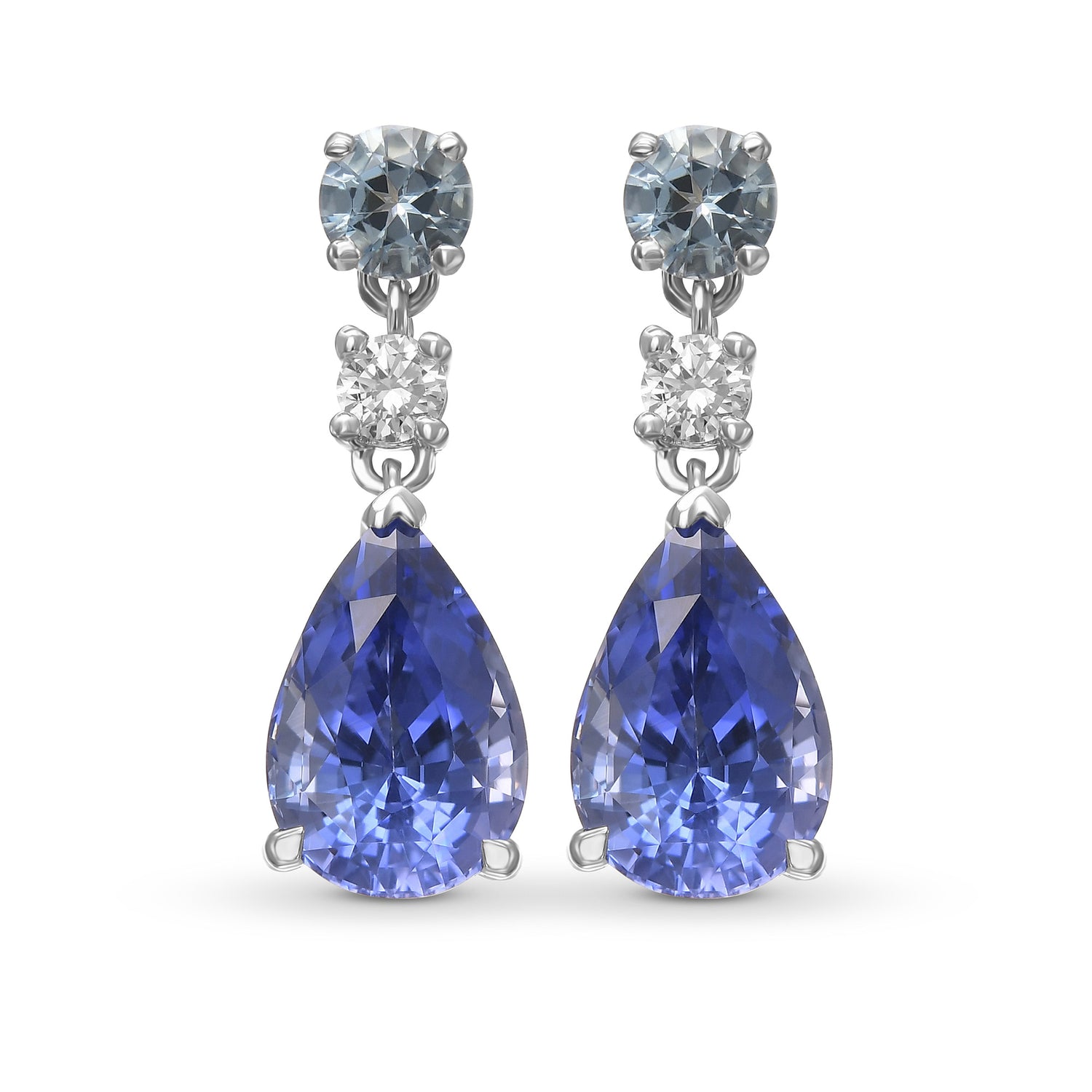 Pear Sapphire, Aquamarine & Diamond Drop Earrings 