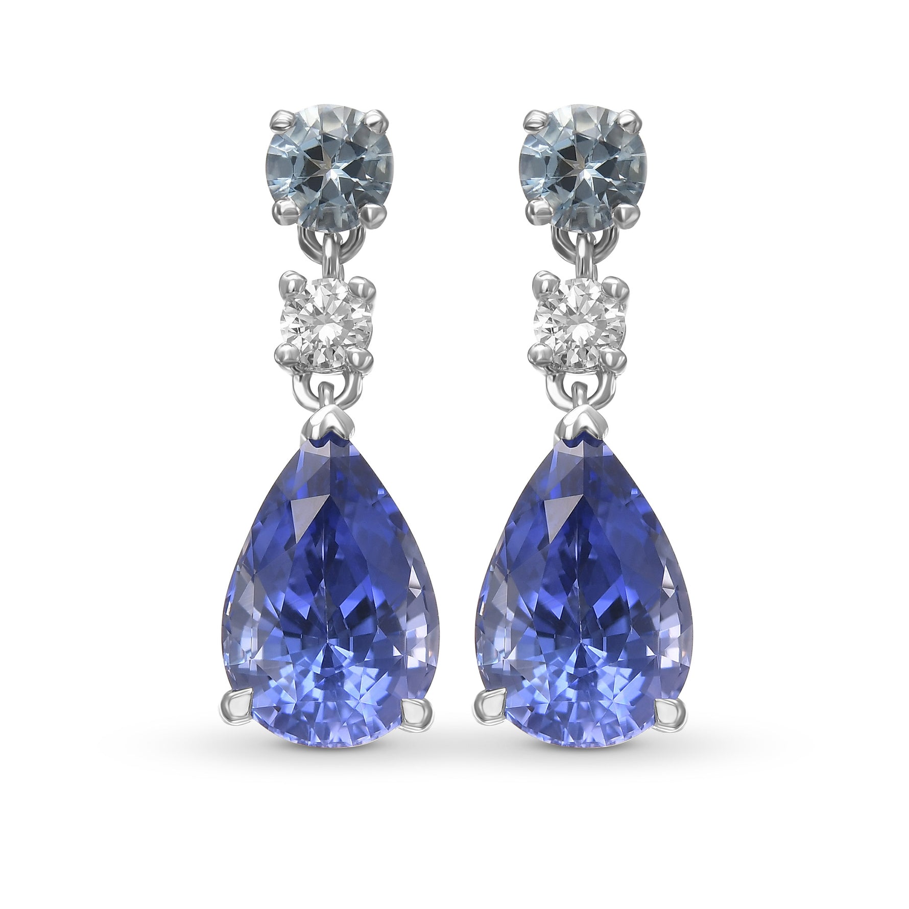 Pear Sapphire, Aquamarine & Diamond Drop Earrings 