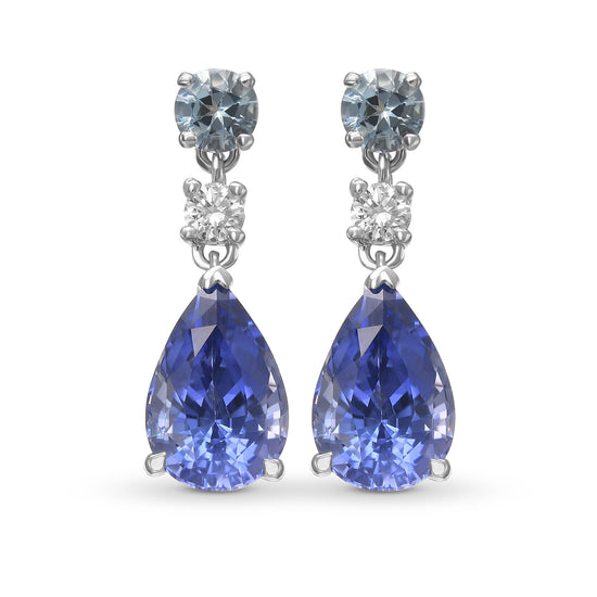 Pear Sapphire, Aquamarine & Diamond Drop Earrings 