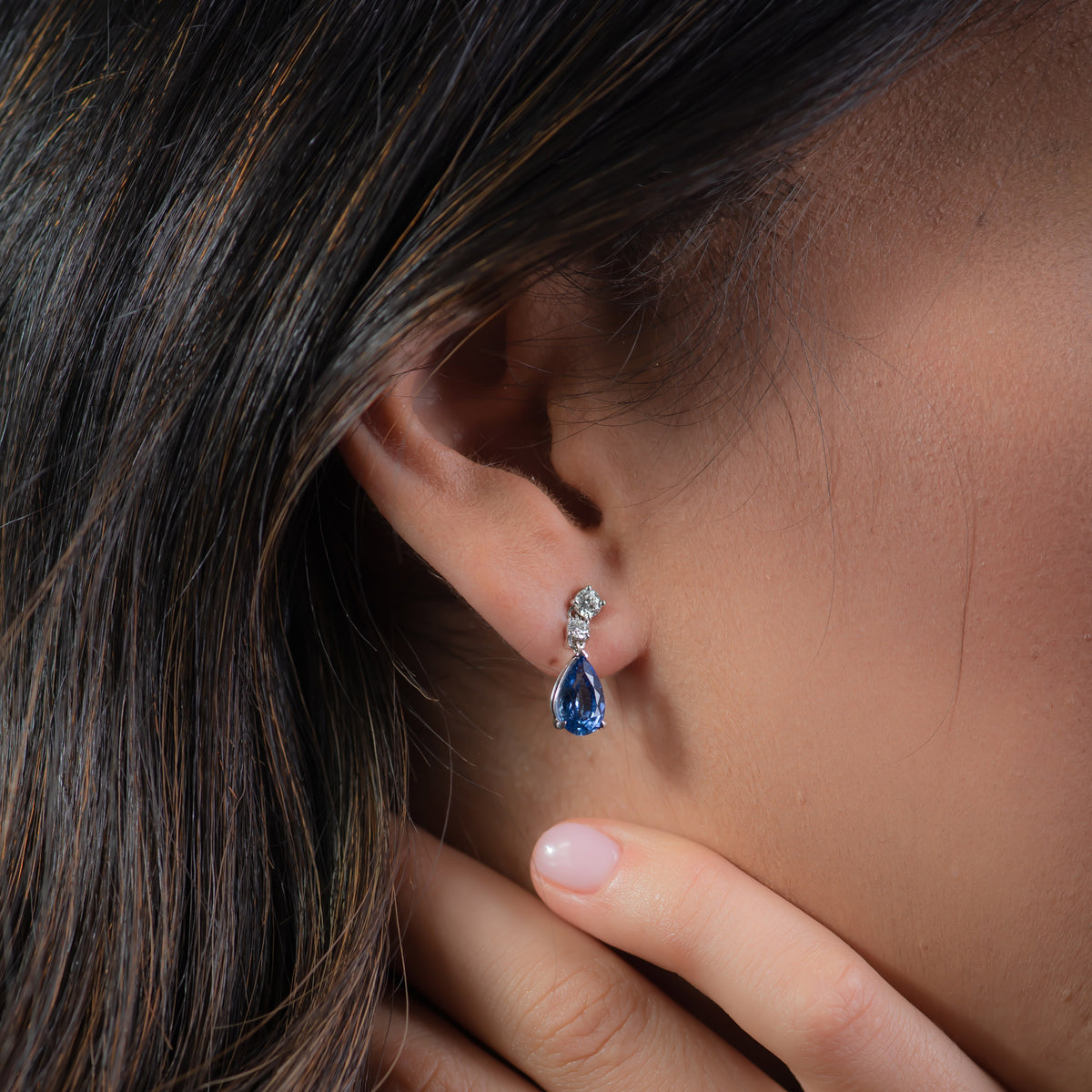 Pear Sapphire, Aquamarine & Diamond Drop Earrings 
