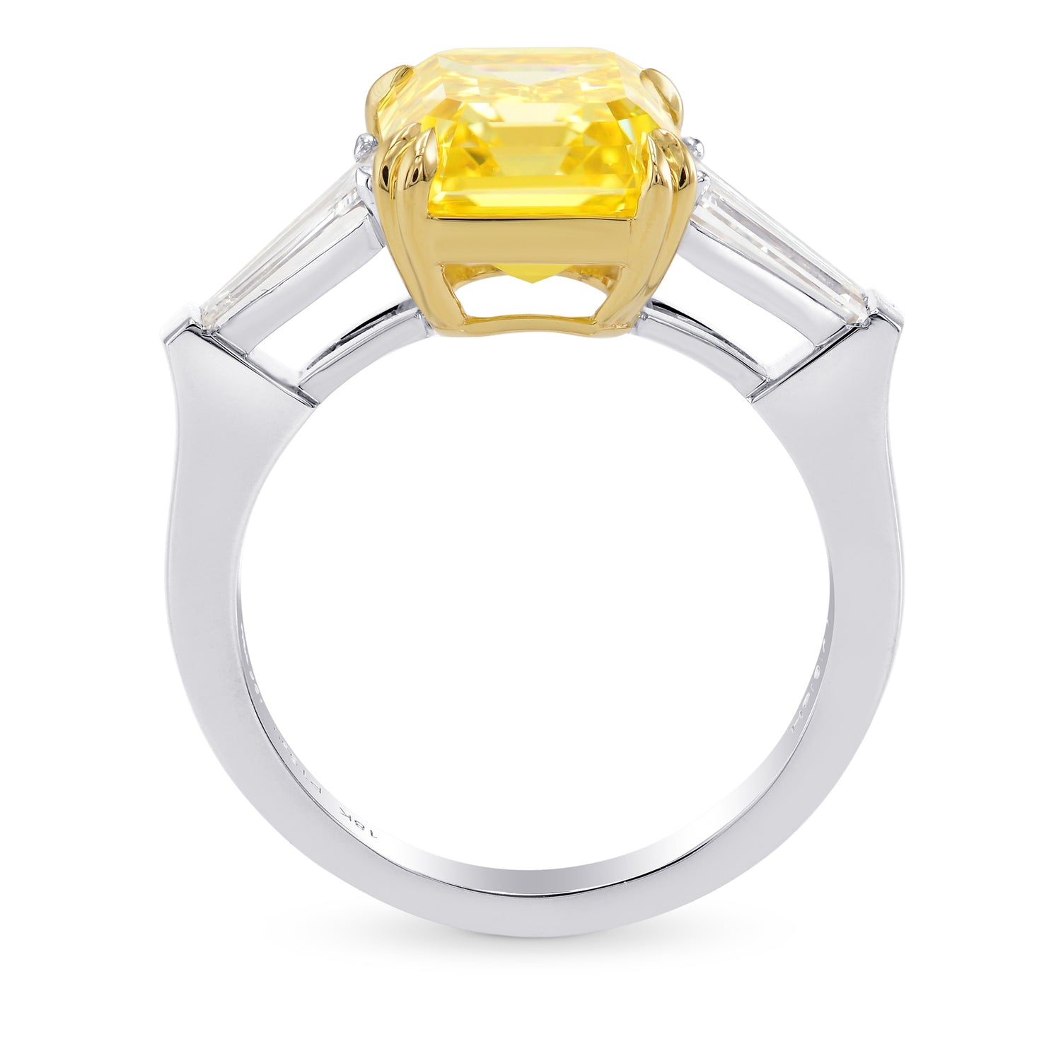 Fancy Vivid Yellow Emerald Diamond, 3 Stone Ring