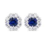 Blue Sapphire and Diamond Round Brilliant Halo Earrings