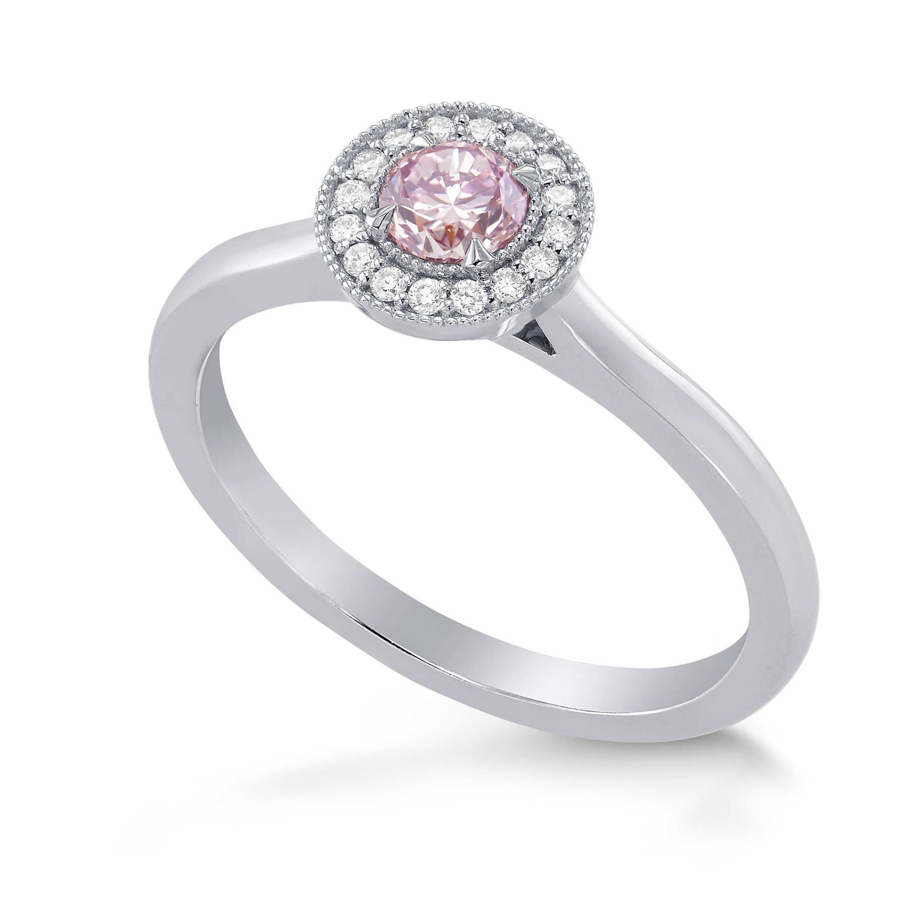 Fancy Purple Pink Round Diamond, Petite Halo Ring
