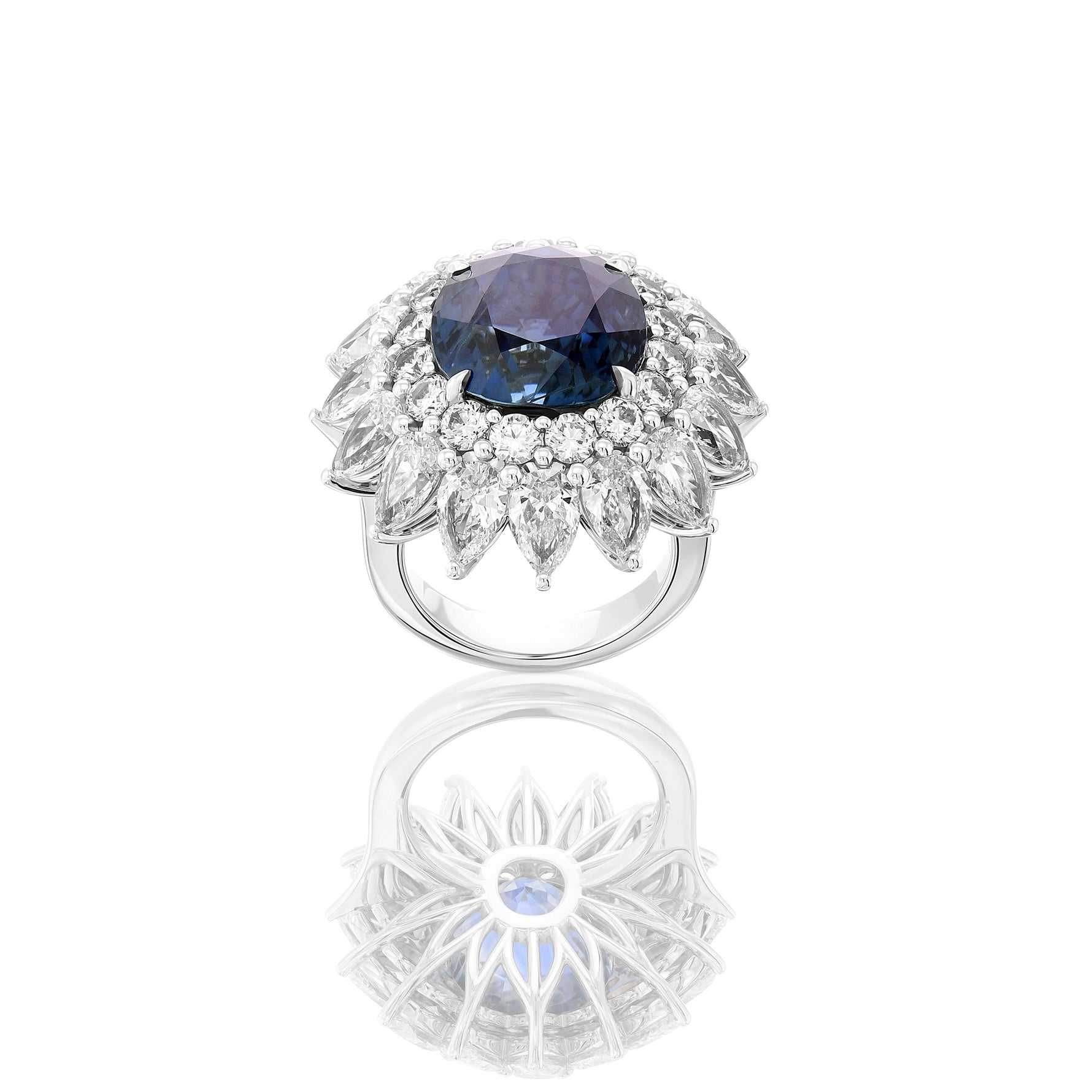 No Heat Burma Sapphire & Diamond Double Halo Ring GRS SSEF - 5
