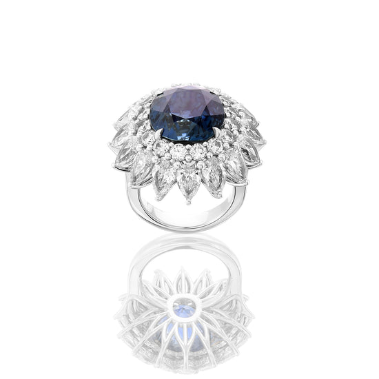 No Heat Burma Sapphire & Diamond Double Halo Ring GRS SSEF - 5