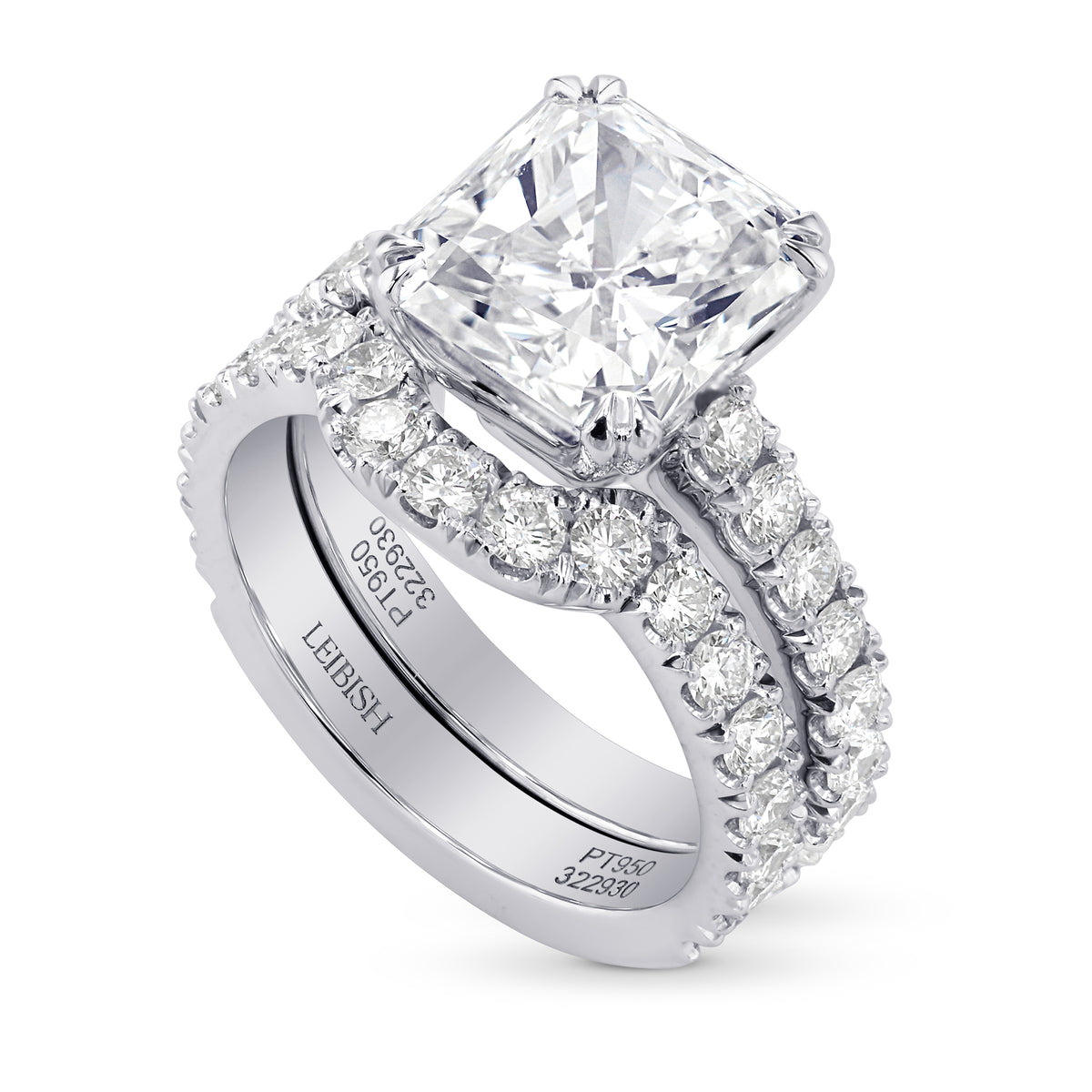Platinum White diamond Cushion Wedding Set Ring