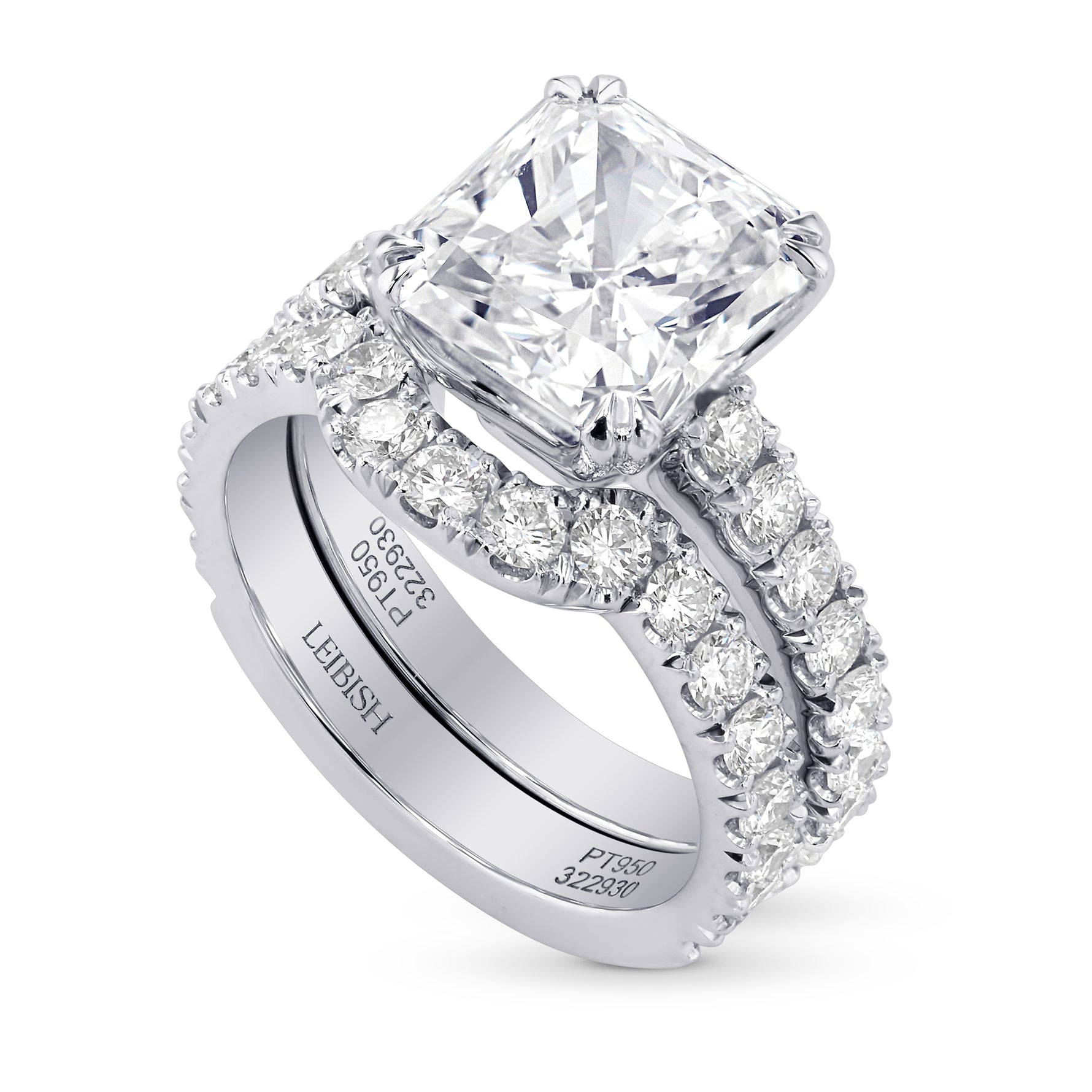 Platinum White diamond Cushion Wedding Set Ring