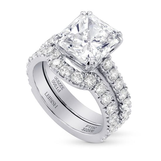Platinum White diamond Cushion Wedding Set Ring