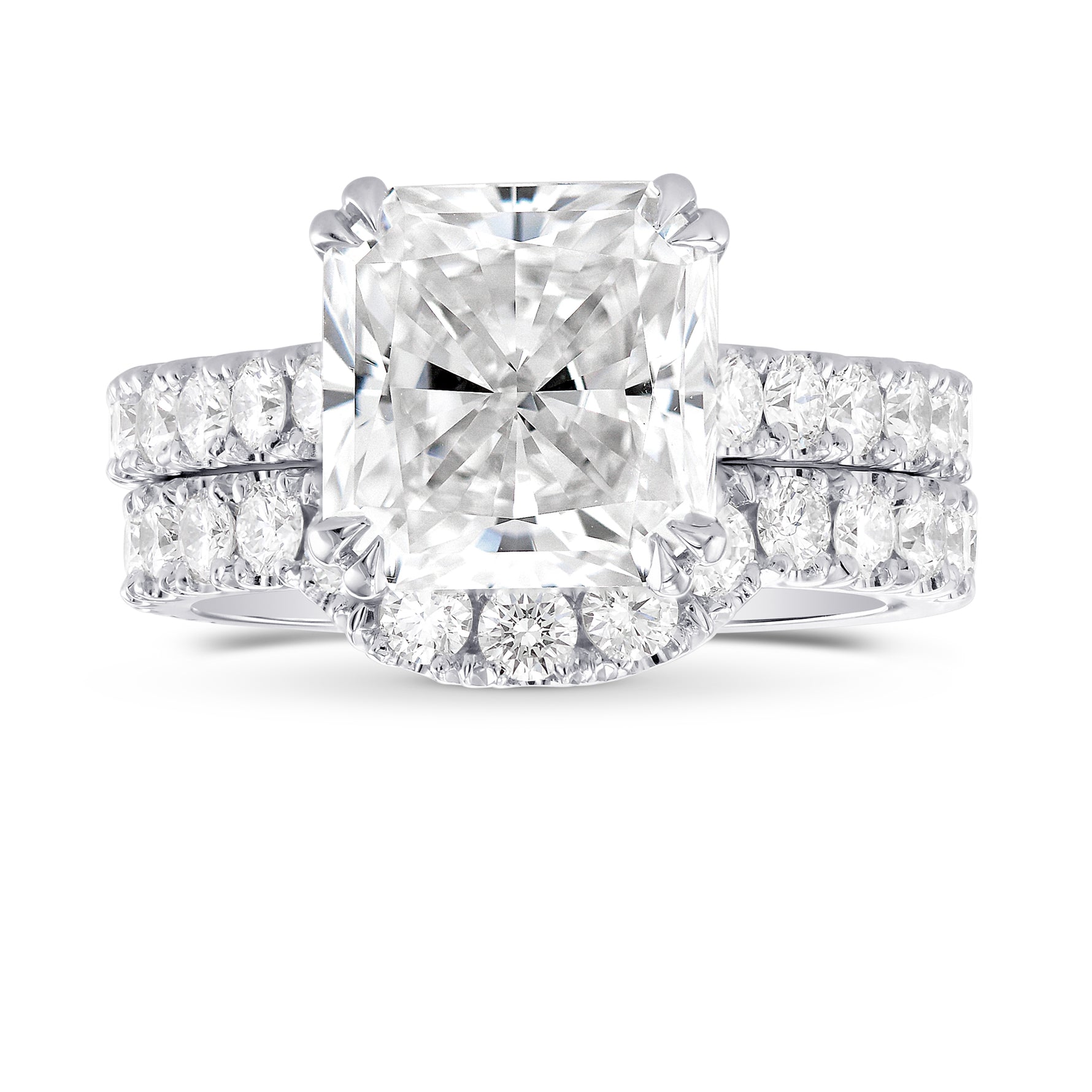 Platinum White diamond Cushion Wedding Set Ring