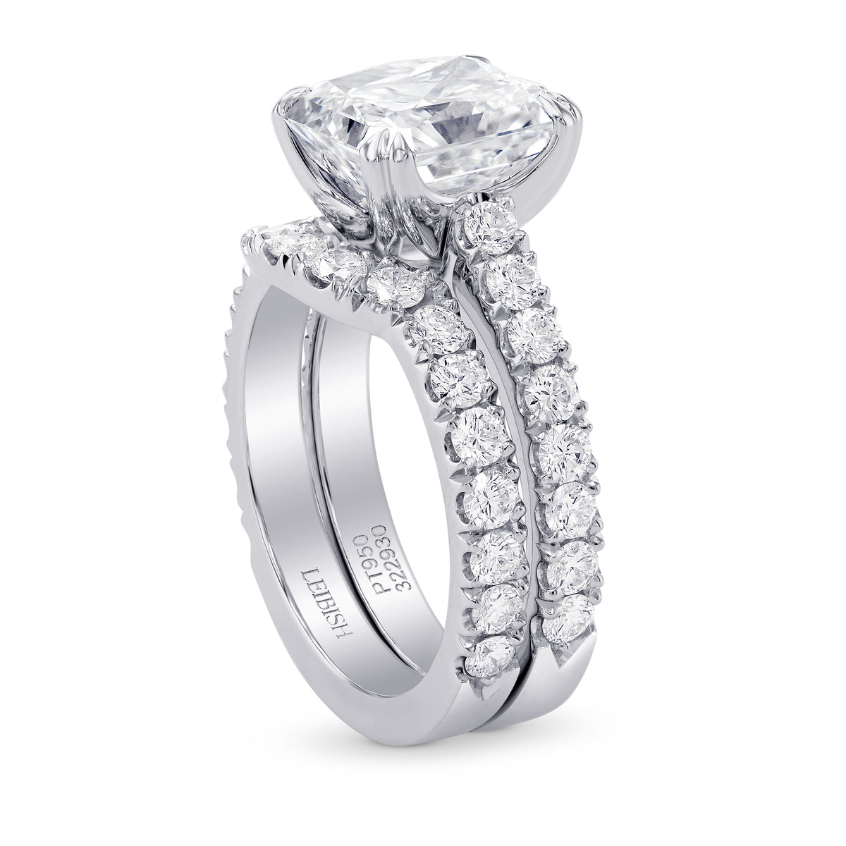 Platinum White diamond Cushion Wedding Set Ring