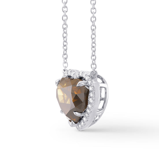 Fancy Dark Brown Heart Halo Diamond Pendant 