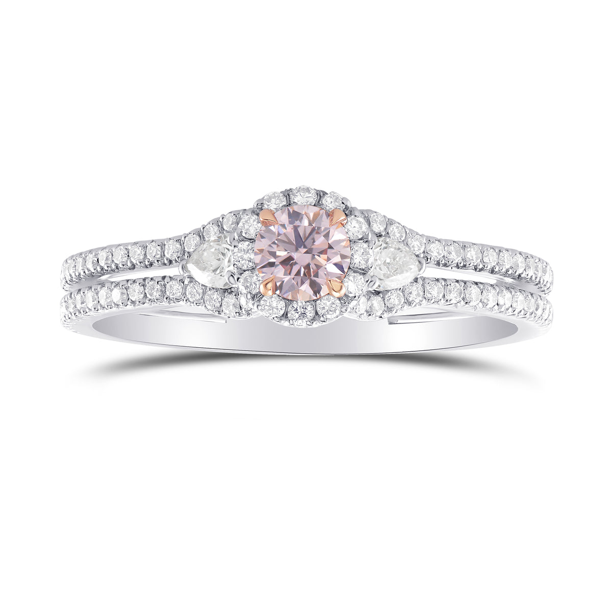 Fancy Purplish Pink Halo, Pear & Pave Diamond Ring