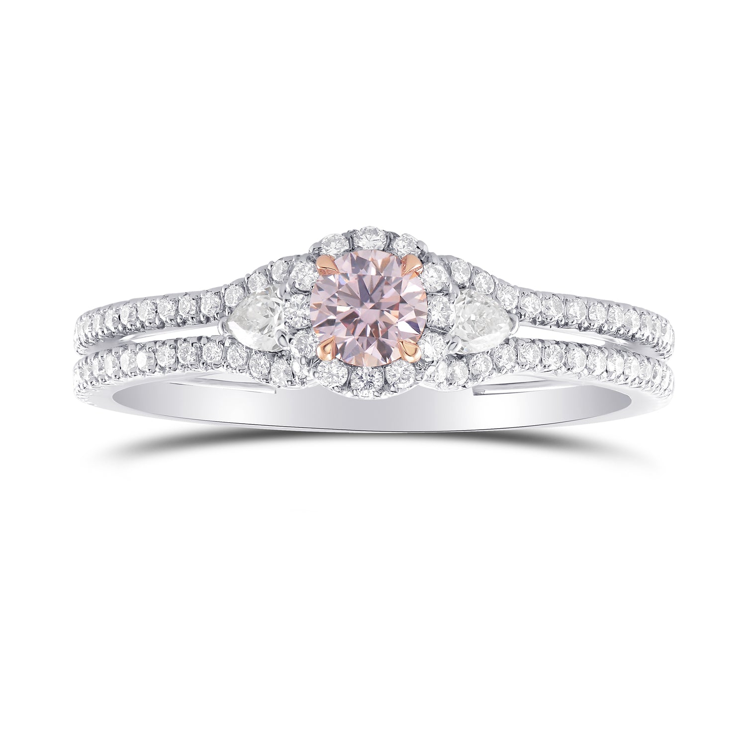 Fancy Purplish Pink Halo, Pear & Pave Diamond Ring
