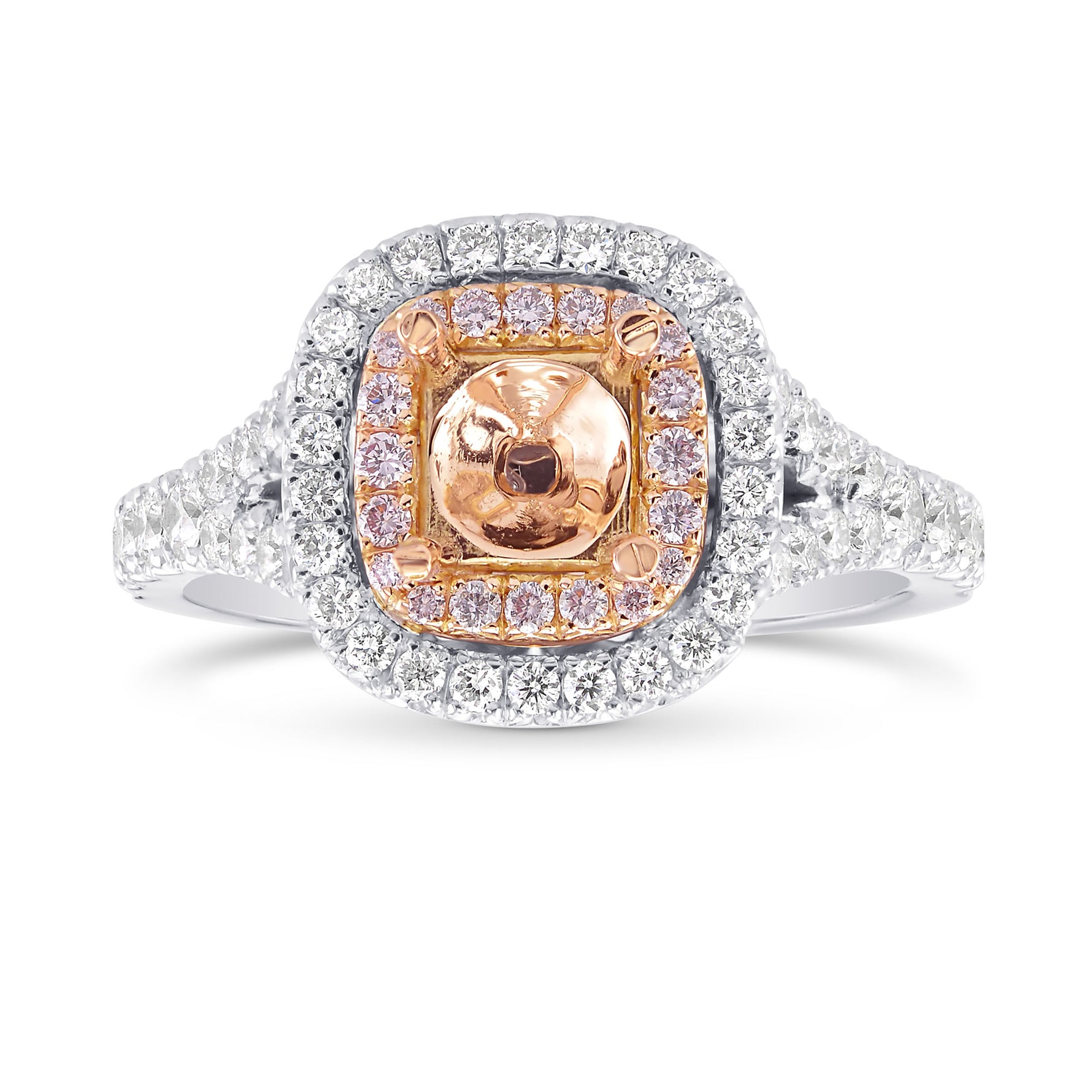 Semi Mount for a Fancy Light Purplish Pink Cushion Diamond Halo Ring