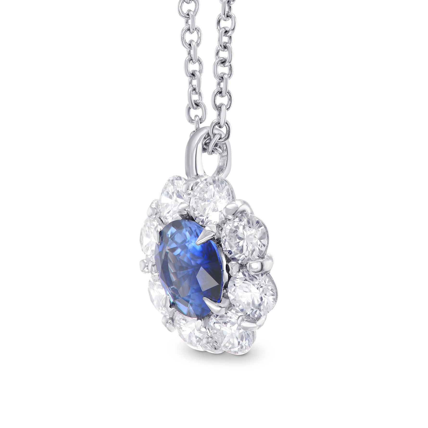 Sapphire and Diamond Round Brilliant Halo Pendant